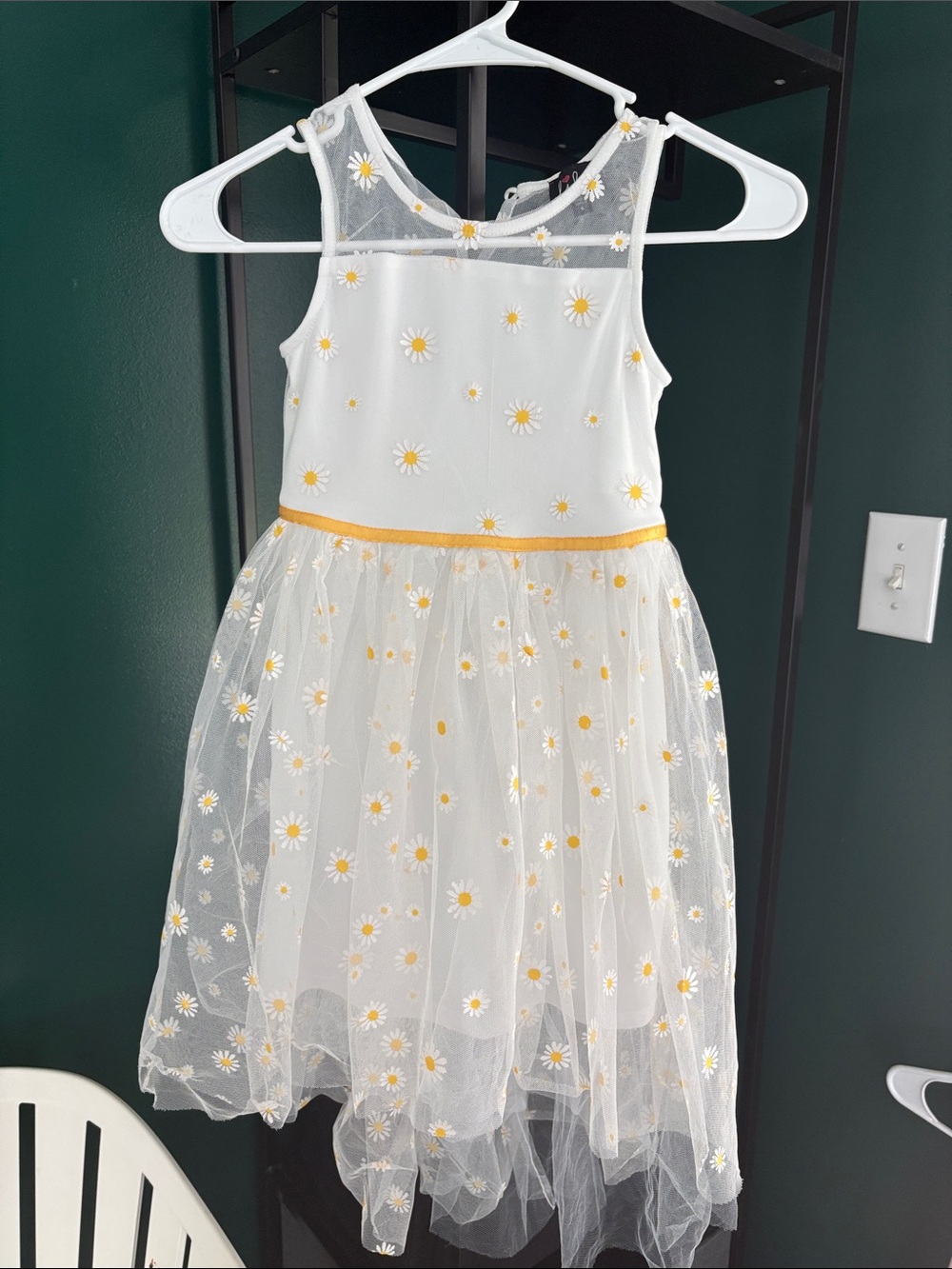 lilt White Mesh Daisy Dress with Yellow Trim